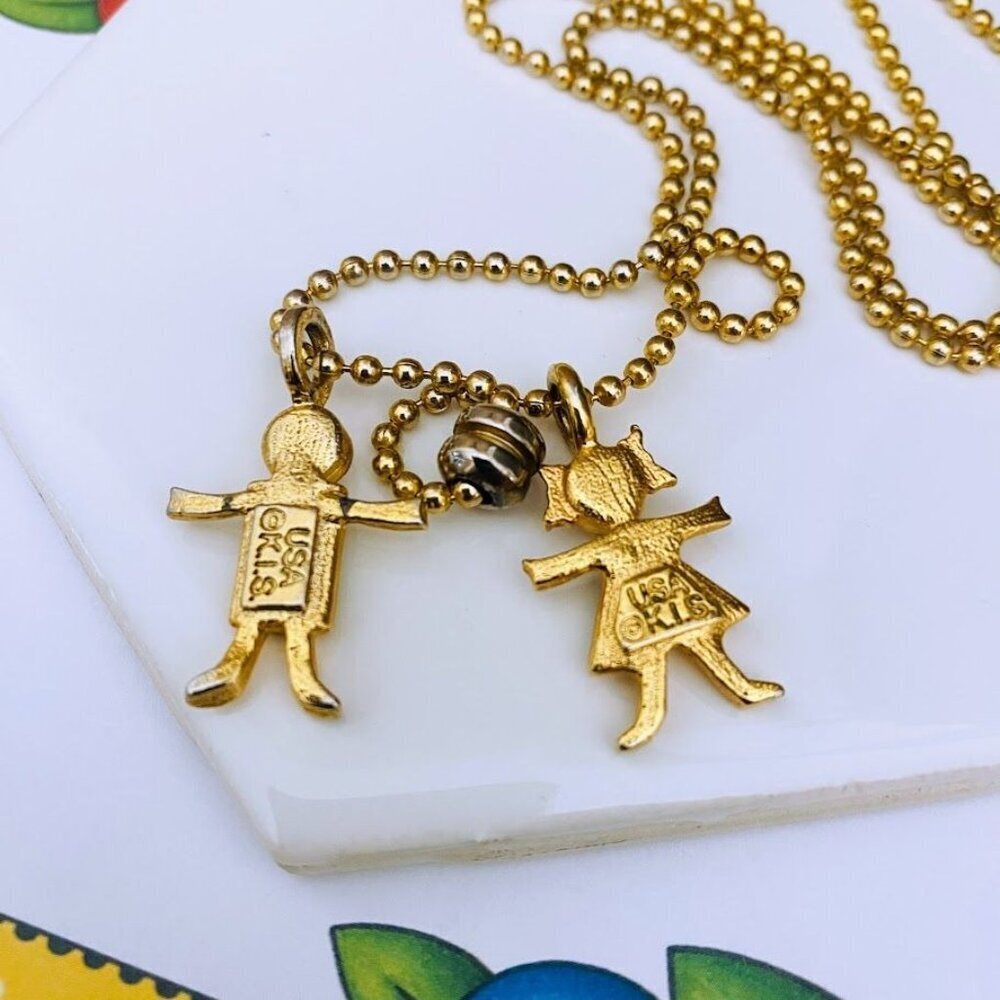 KIS USA Gold Kid Necklace Boy Girl Charms March & August Birthstones - Picture 3 of 3